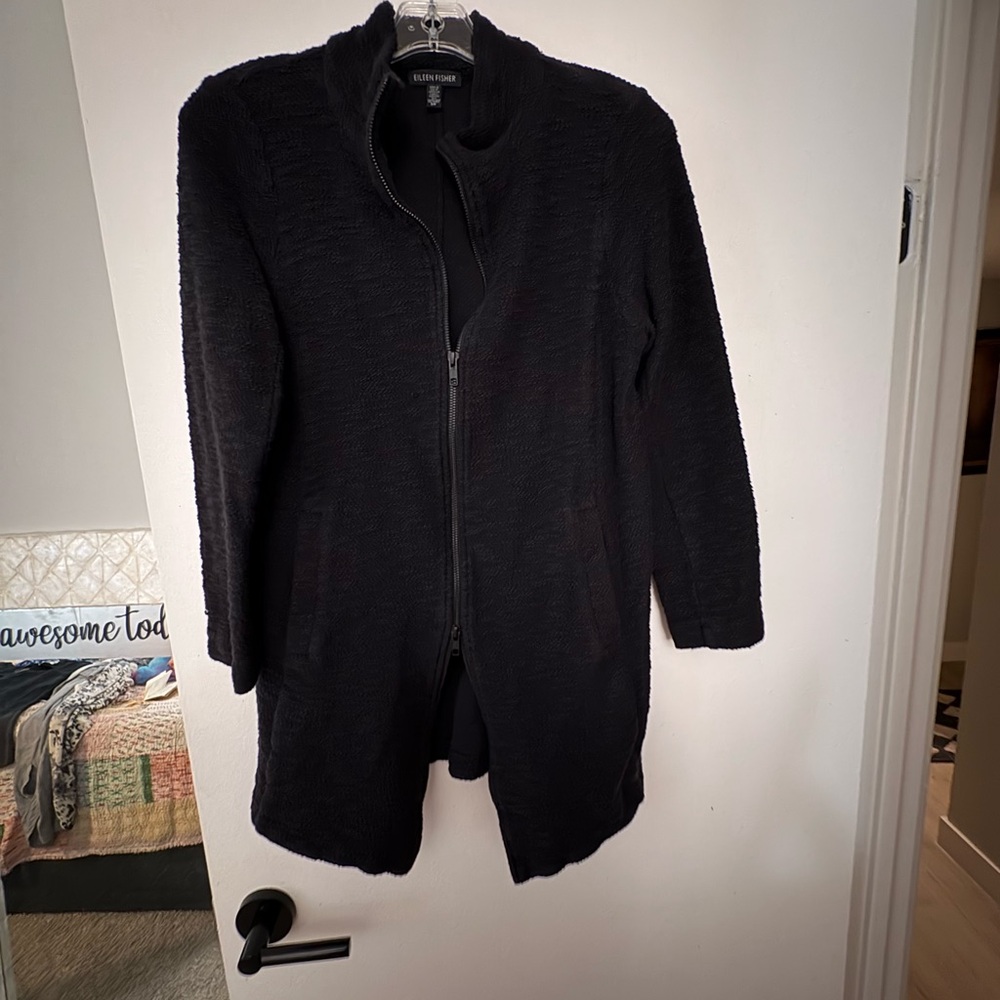 Eileen Fisher Charcoal zip cotton Knit Sweater